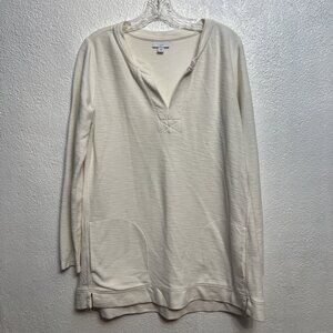 J Jill Sweater Womens Large Tall Cream Split V Neck Pullover Long Sleeve